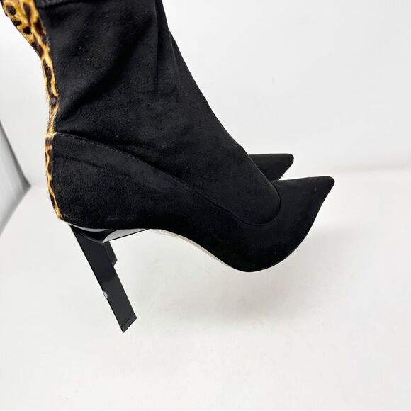 SCHUTZ Black Sock Pointed Toe Cheetah Animal Print Boots Size 10 - Picture 5 of 10